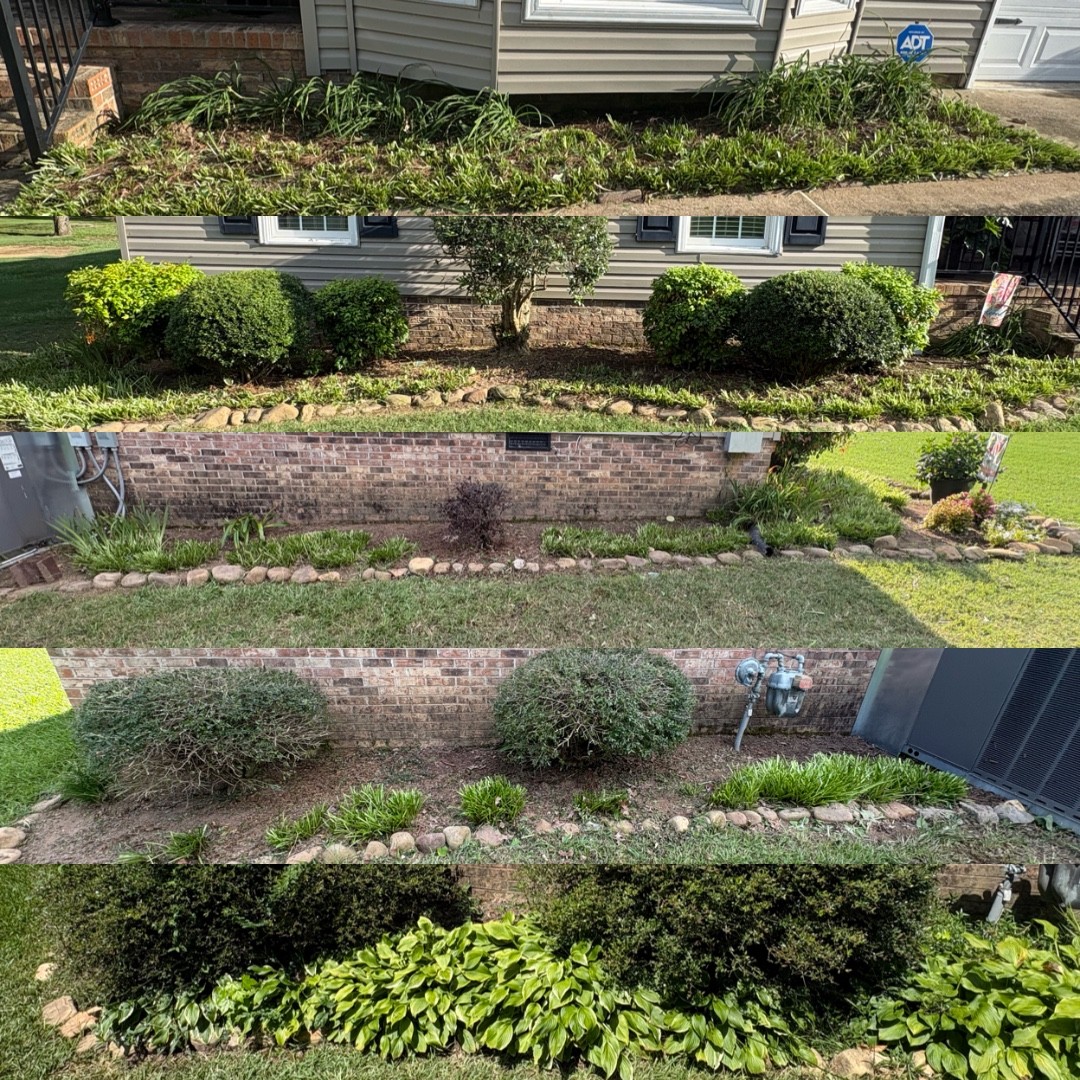 Before and after flower bed weed pulling project
